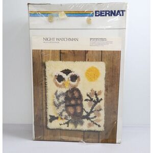 New‎ 1977 Bernat Hi-Lo Latch Hook Kit Night Watchman 18" x 22" Owl MCM 70s